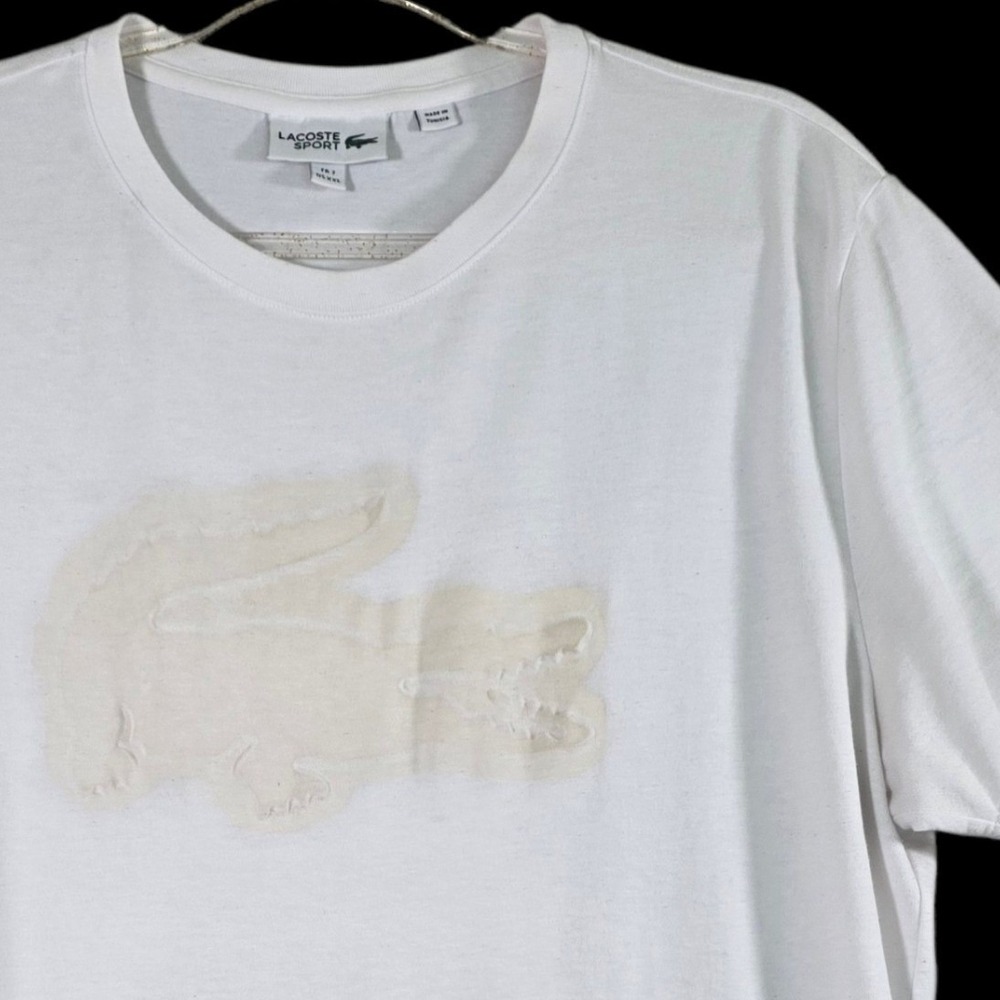 Lacoste Sport T Shirt XXL Mens White Tonal‎ Big Logo Crewneck Tone on Tone Tee